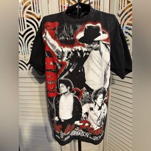 MICHAEL JACKSON Black and White Graphic T-Shirt with Red & Gold Accents